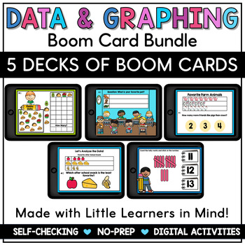 Preview of Data and Graphing Boom Card Bundle 1st Grade Math Games and Review