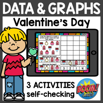 Preview of Data and Graphing Boom Cards | Valentine's Day Boom Cards Distance Learning