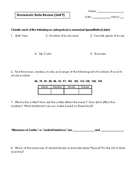 unit data & statistics homework 2