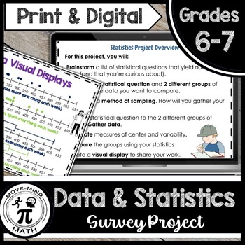 Preview of Data and Statistics Survey Project for Middle School | Low Prep | End of Year