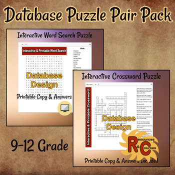 Preview of Database Design Concepts Interactive Puzzle Pair Pack 9th-12th Grade