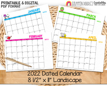 Dated 2022 Printable Calendar - Portrait Letter Sized - 12 Months