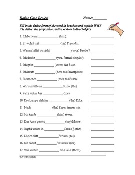 Preview of Dative Case German Worksheet - Dativ (Prepositions, verbs and indirect object)