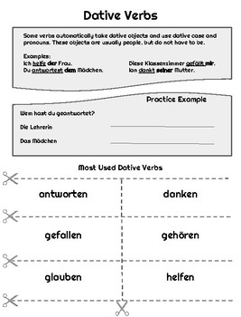 Preview of Dative Verbs Interactive Notebook Page