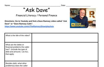 Preview of Dave Ramsey video clip viewing guide Financial Literacy and Personal Finance