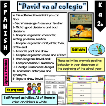 Preview of David Goes to School Spanish Digital PowerPoint Editable