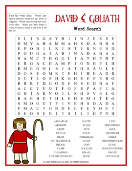 DAVID & GOLIATH Word Search Puzzle Handout by Words Are Fun | TpT