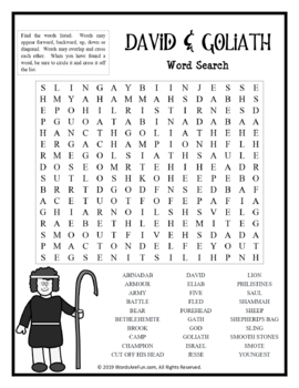 DAVID & GOLIATH Word Search Handout Fun Activity by Words Are Fun