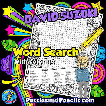 Preview of David Suzuki Word Search Puzzle Activity Page and Coloring | Famous Canadians