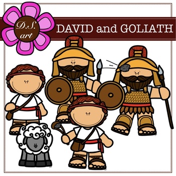 Preview of David and Goliath Digital Clipart (color and black&white)