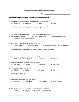 day after tomorrow movie accompanying worksheet academic level by t wilson