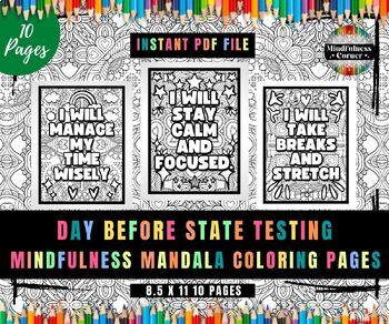 Preview of Day Before State Testing Activities, Mindfulness Relaxing Coloring Pages