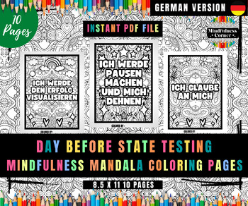 Preview of Day Before State Testing Activities, Mindfulness Relaxing Pages, German Version