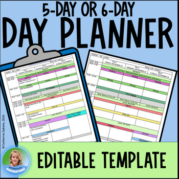 Preview of Day Book Lesson Plan Template - 5 Days or 6 Days - Week at a Glance - Editable