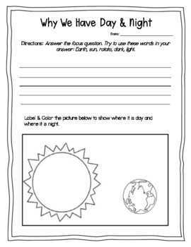 Preview of Day & Night- Patterns in the Sky- Focus Question/ Response Sheet -NGSS- 1-ESS-1