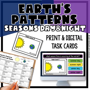 Preview of Day & Night, Seasons, Position of Earth Around Sun Task Cards Activity, Digital