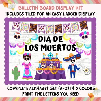 Preview of Day Of The Dead Bulletin Board Kit, Dia De Los Muertos Skeleton Mexico Decor Nov
