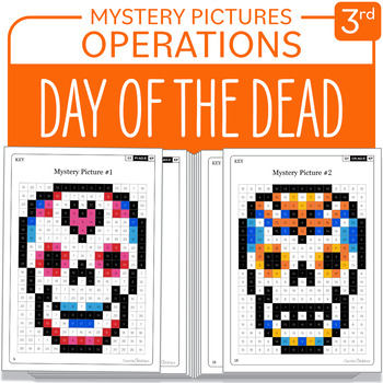 Preview of Day Of the Dead Día De Los Muertos Math Mystery Pictures Grade 3 Multiplications