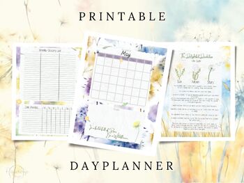 Preview of Day Planner Printable Download Dandelion Themed Weekly Monthly Yearly Calendar