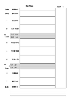 Preview of Day Plans - 10 Day Cycle, 1 page per day