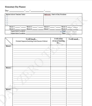 Day Zero Elementary & Secondary Day Planner by Day Zero Teacher