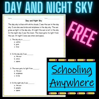Preview of Day and Night Sky Reading and Questions