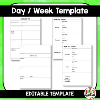 Preview of Day and Week Plan Template (Editable)