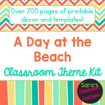 Preview of Beach Colors (Coral, Teal, Green, & Yellow) Classroom Theme Decor Kit- EDITABLE