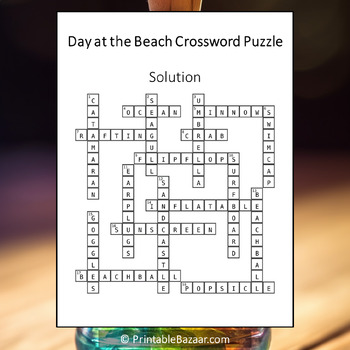 Day at the Beach Crossword Puzzle Worksheet Activity by Crossword Corner