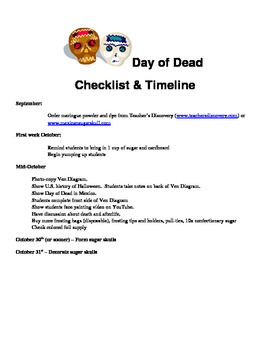 Preview of Day of Dead Sugar Skull-making Checklist & Timeline, and Writing Activity