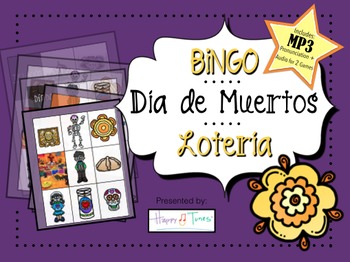 Preview of Day of Dead BINGO MP3 Vocabulary Pronnciation Spanish + 2-Game Audio Dia Muertos