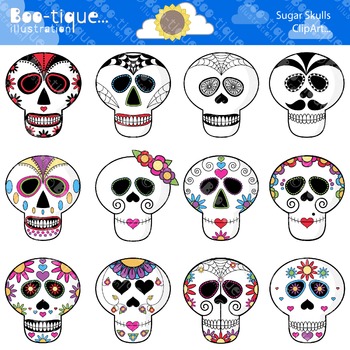 Preview of Day of the Dead Clipart. Sugar Skulls Clipart. Day of the Dead Clip Art.