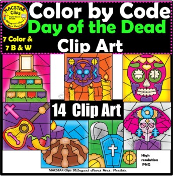 Preview of Day of the Dead Color by Code  ClipArt  Images