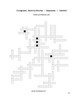 Preview of Day of the Dead ~ Día de los Muertos CROSSWORD puzzle ANSWER page (better image)