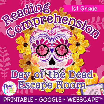 Preview of Day of the Dead Dia de los Muertos Reading Escape Room 1st Grade Activity