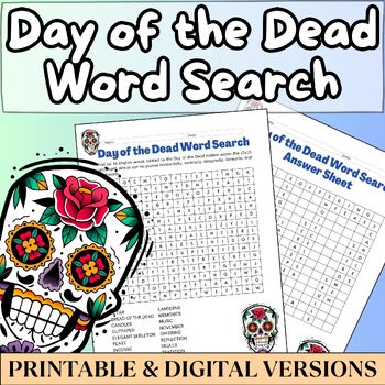 Preview of Day of the Dead Dia de los Muertos Word Search Puzzle, Easy to Medium & Solution