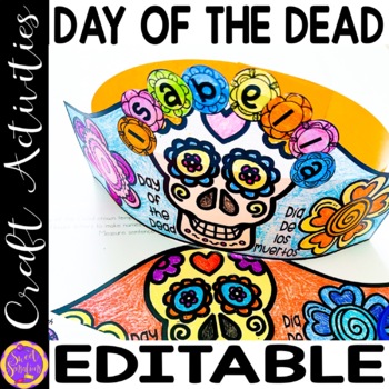 Preview of Day of the Dead Name Art Project Craft Hat Printable | Dia de los Muertos Hat