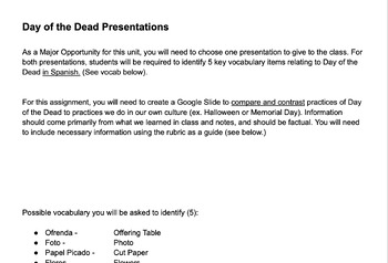 Preview of Day of the Dead Presentation Rubric - Editable