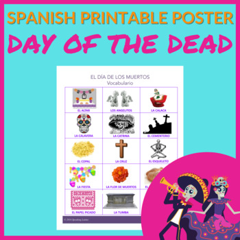 Preview of Day of the Dead Spanish Vocabulary Printable Poster (Día de los Muertos)