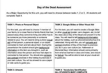 Preview of Day of the Dead Student Choice Board - Editable