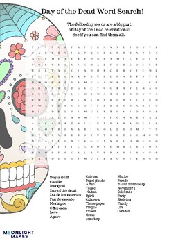 day of the dead fun activities word search 4 answers
