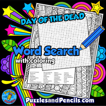 Preview of Day of the Dead Word Search Puzzle with Coloring | Hispanic Heritage Month