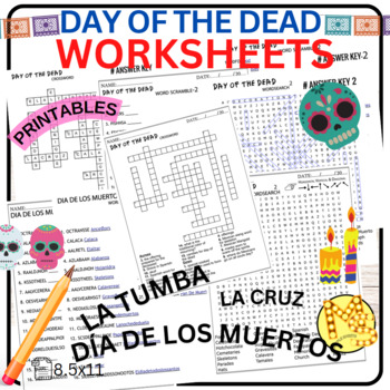 Preview of Day of the Dead Worksheets Crossword -Día de los muertos Word Search Puzzle
