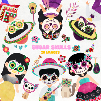 Preview of Day of the Dead clipart - Sugar Skull - Dia de los muertos - Clip art - Digital