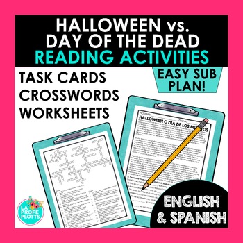 Preview of Day of the Dead vs Halloween Reading Activities in Spanish and English Sub Plans