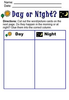 Preview of Day or Night Cut & Paste Activity; Life Skills; Boardmaker special ed/autism
