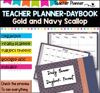 Preview of Daybook Planner for Teachers-ROSE GOLD AND NAVY  PDF I GOOGLE SLIDES I PPT