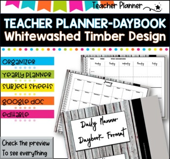 Preview of Daybook Planner for Teachers- Whitewashed Timber  PDF I GOOGLE SLIDES I PPT