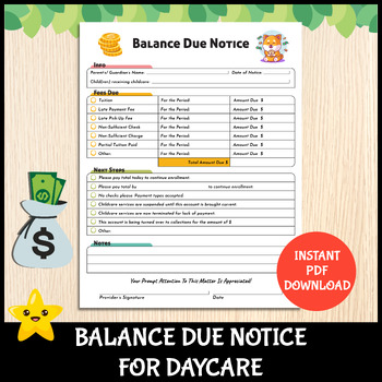 Preview of Daycare - Child Care Balance Due Notice | Late Payment & Tuition Statement Form