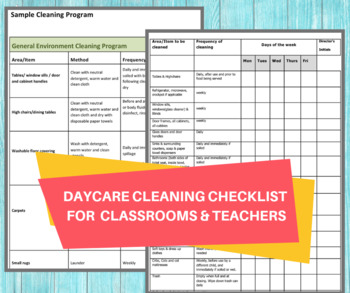 Preview of Daycare Cleaning Checklist / Keep A Nice & Tidy Child Care Center/ Germ Free